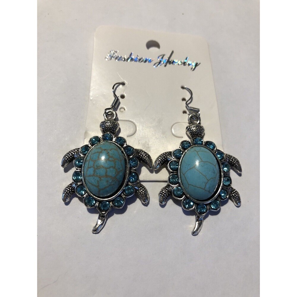 Turtle Earrings Faux Turquoise & Rhinestone .Fashion Jewelry NWT